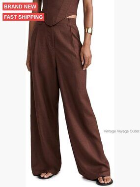 Wide Leg Linen Pants with Pleated Waist, Low Rise, Straight Leg